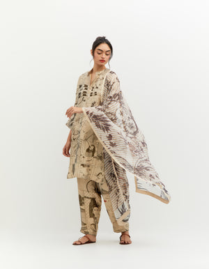 SD Leap Firoza Kurta Silk Brocade Zag Zag B/W