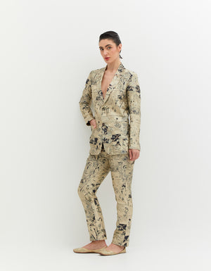 SD Leap Boot Cut Trousers Silk Brocade B/W