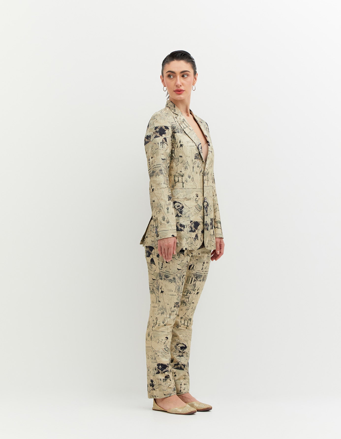 SD Leap Boot Cut Trousers Silk Brocade B/W