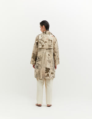 SD Leap Trench Coat Silk Brocade B/W