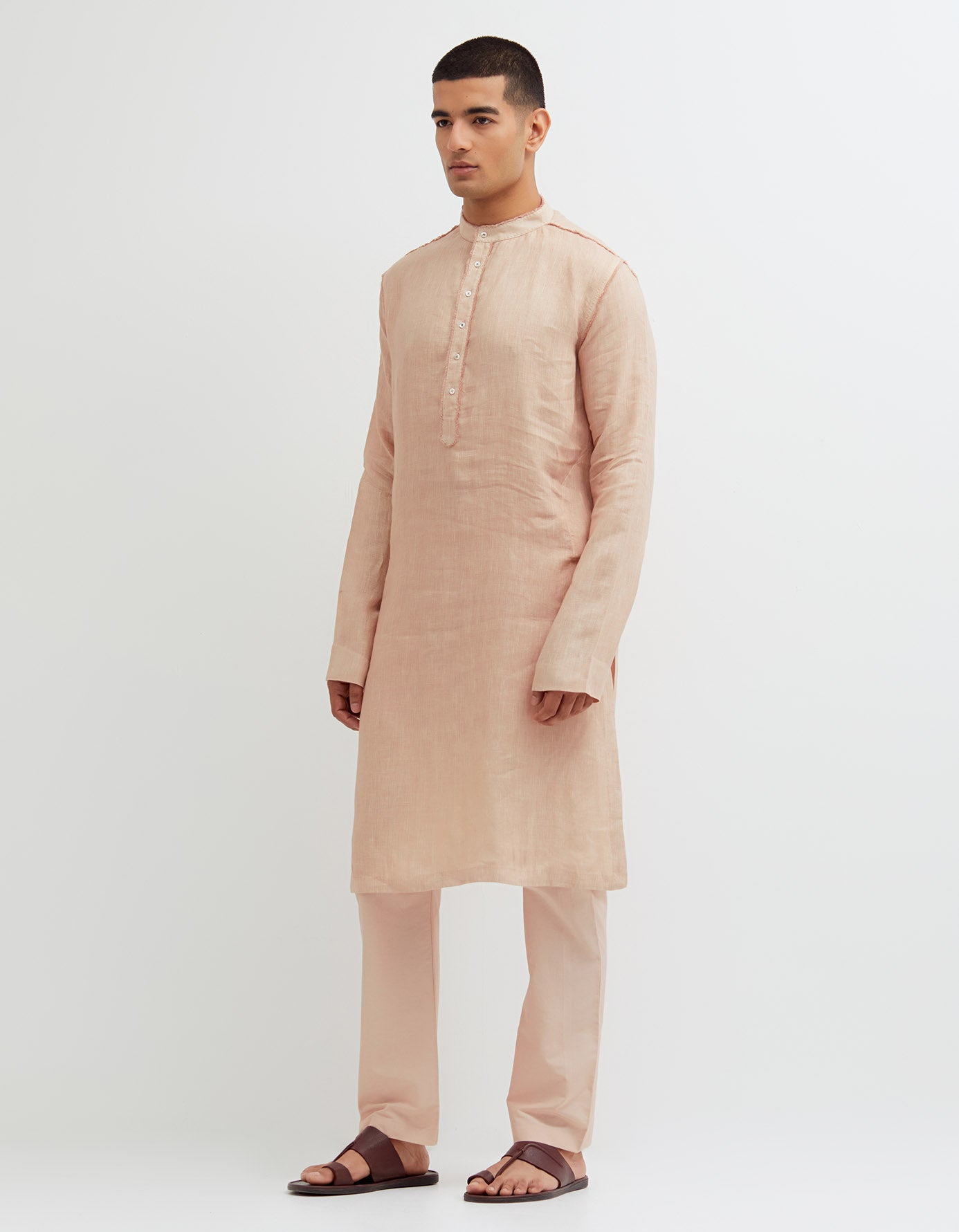 SD Raw Edge Bade Miyan Kurta Linen Misty Rose