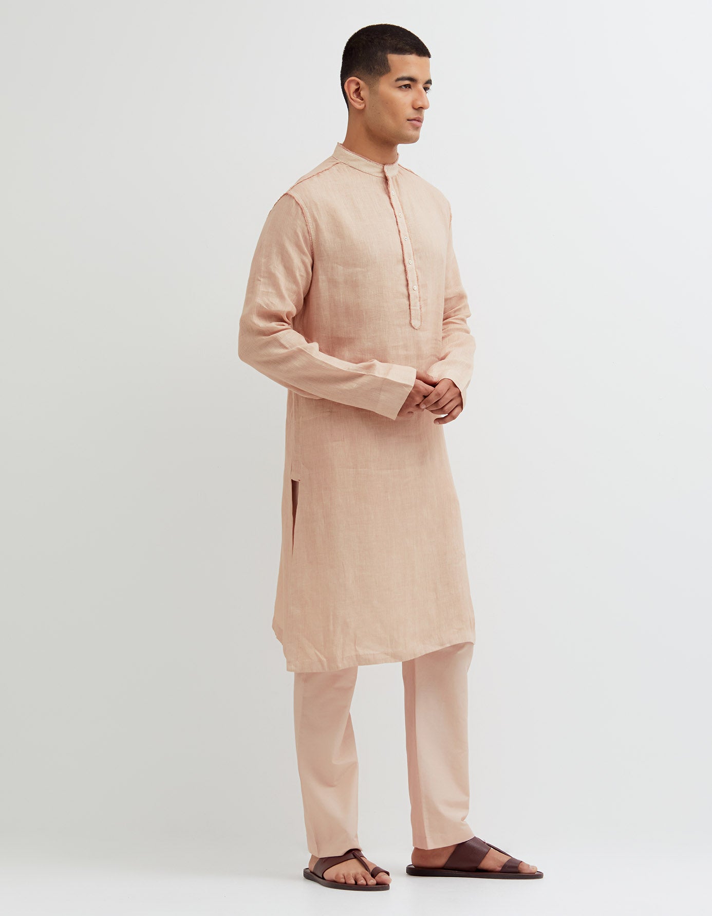 SD Raw Edge Bade Miyan Kurta Linen Misty Rose