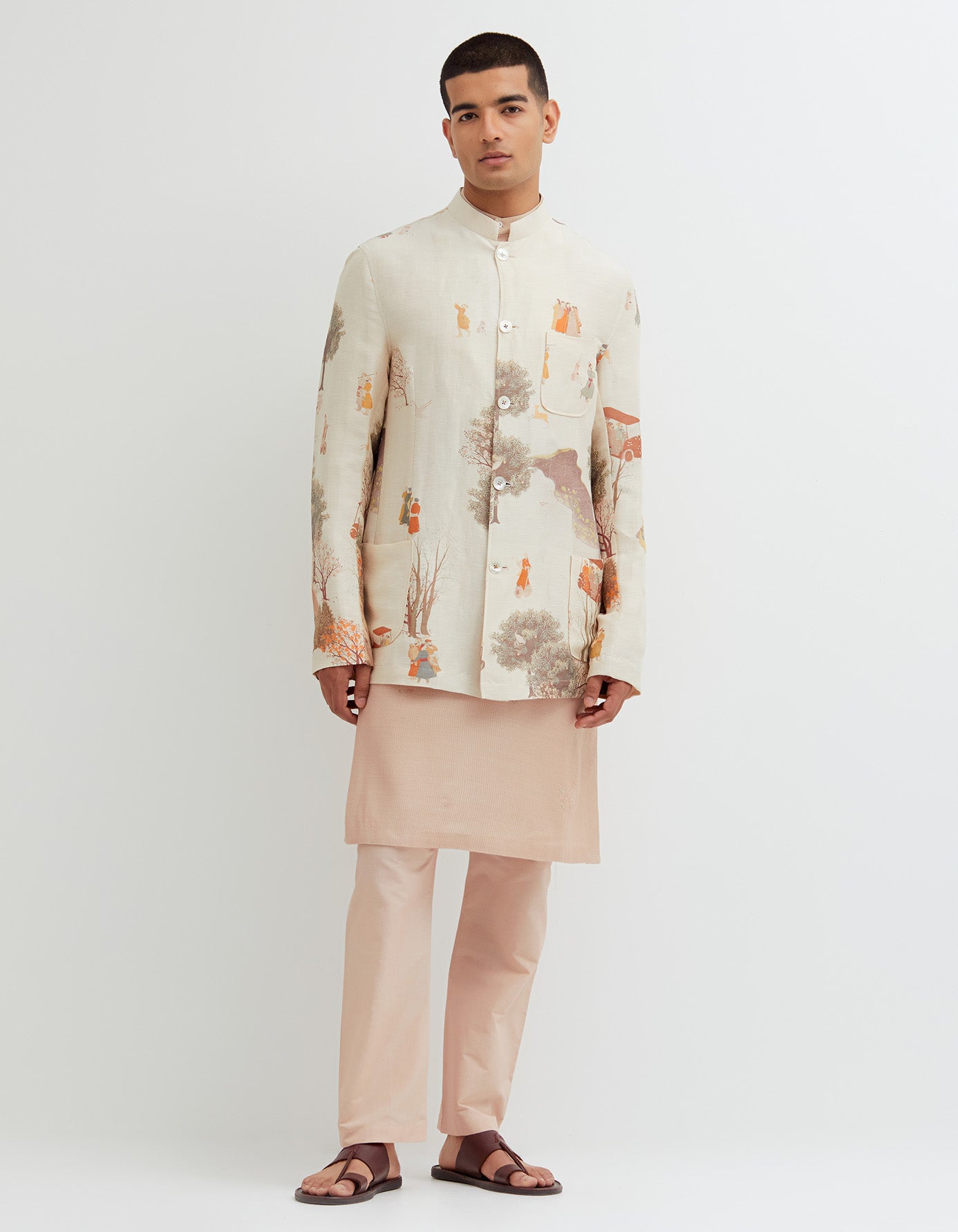 SD Golfer Bandhgala Satin Linen Warm Ivory