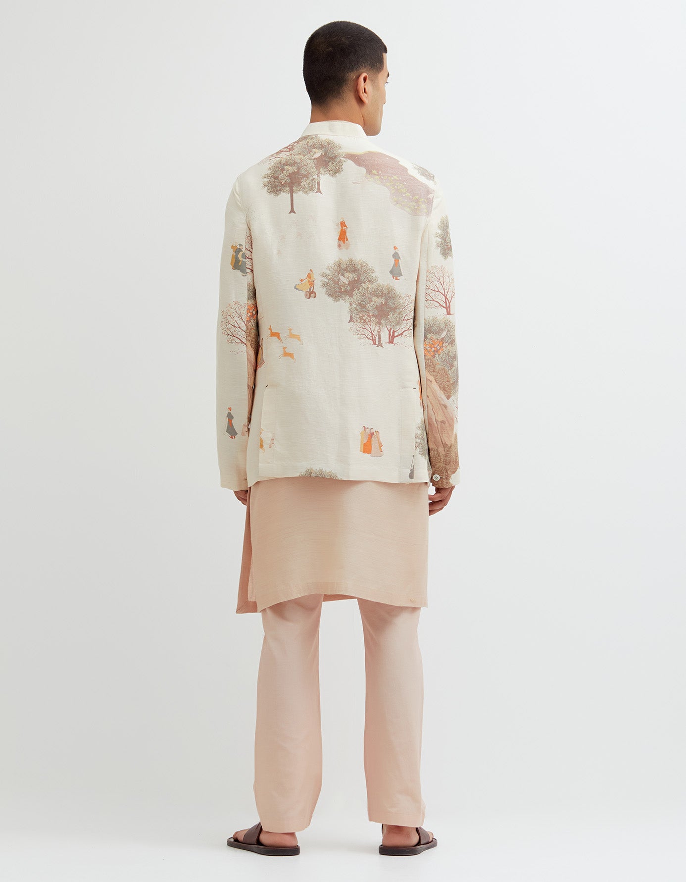 SD Golfer Bandhgala Satin Linen Warm Ivory