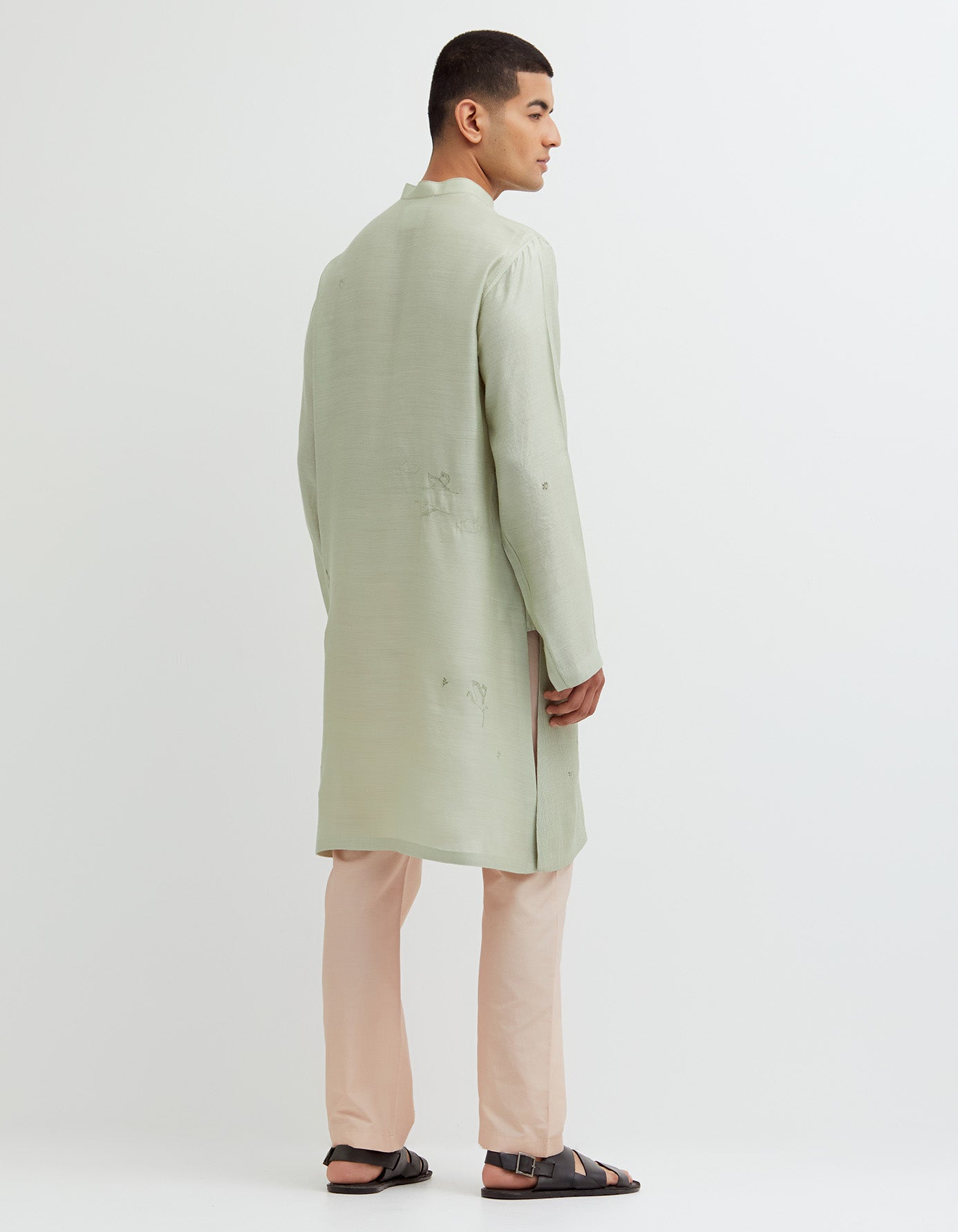 SD Roshan Bade Miyan Kurta MB Ocean Thin Muga Satin Pistachio Sorbet