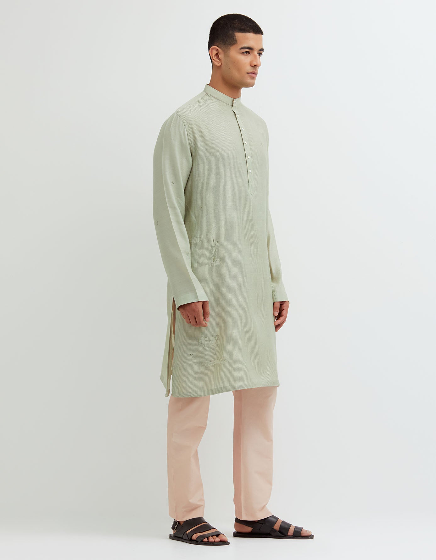 SD Roshan Bade Miyan Kurta MB Ocean Thin Muga Satin Pistachio Sorbet