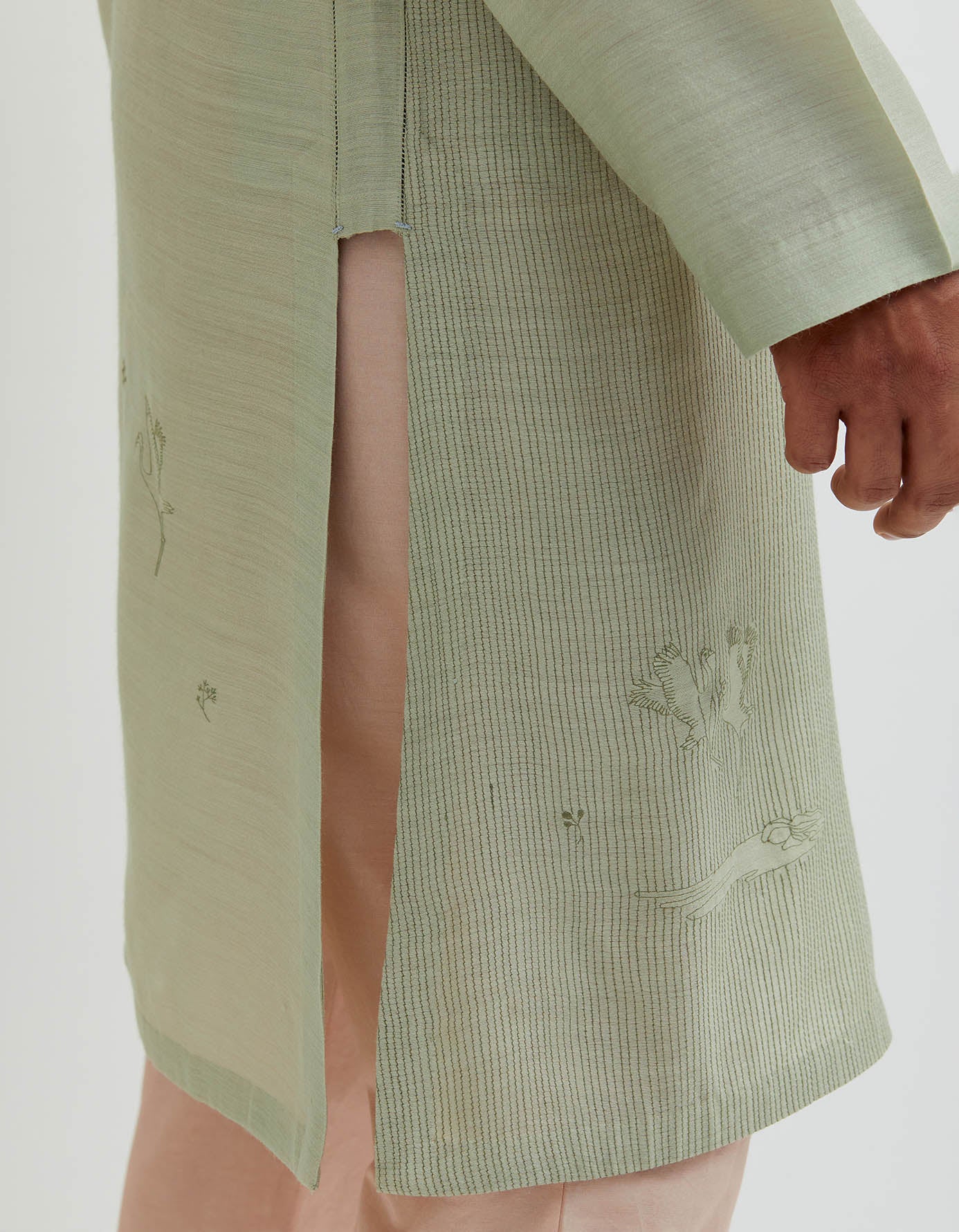 SD Roshan Bade Miyan Kurta MB Ocean Thin Muga Satin Pistachio Sorbet