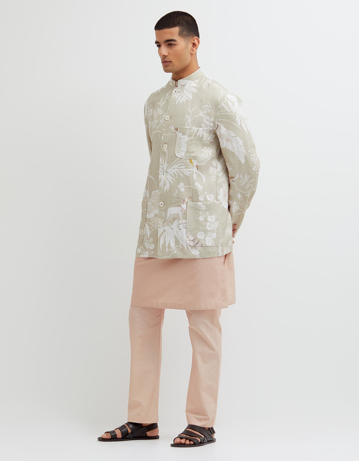 SD Rainforest Bandhgala Linen Oyster Grey