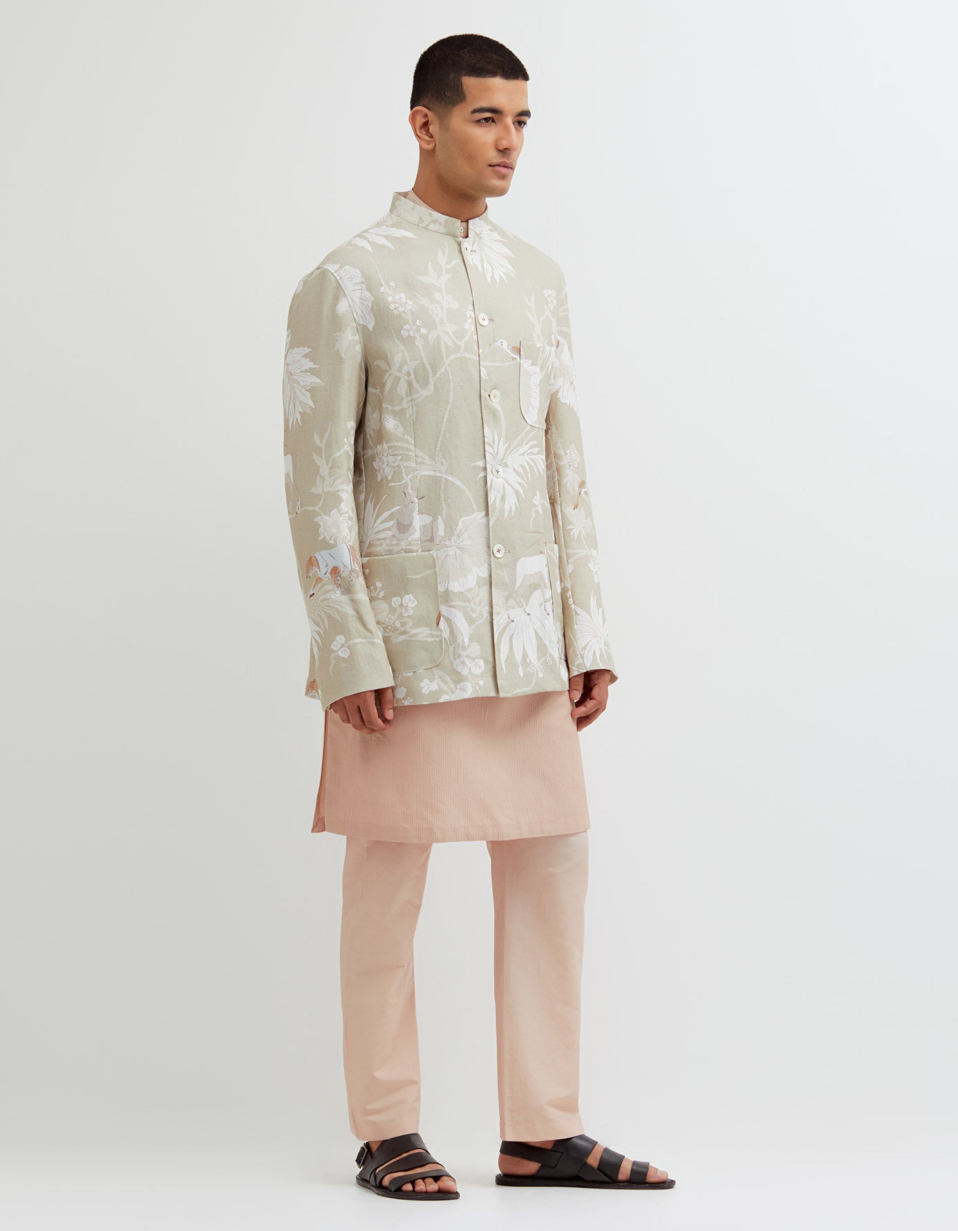 SD Rainforest Bandhgala Linen Oyster Grey