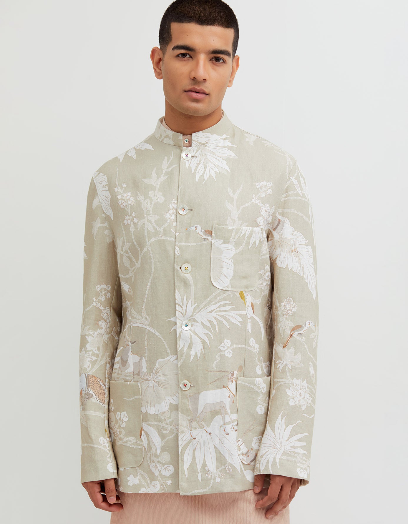 SD Rainforest Bandhgala Linen Oyster Grey