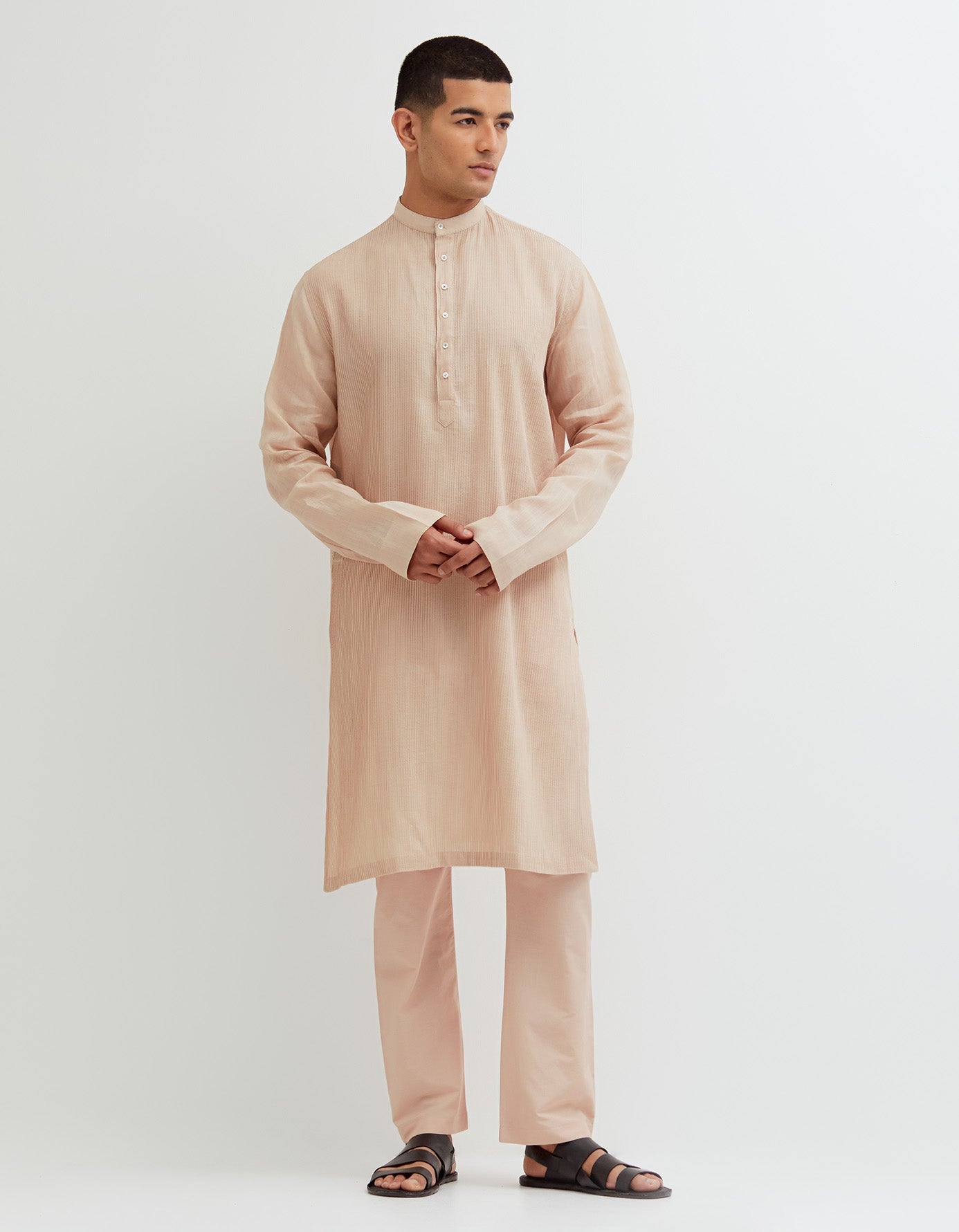 SD Pintuck Bade Miyan Kurta Voile Linen Misty Rose