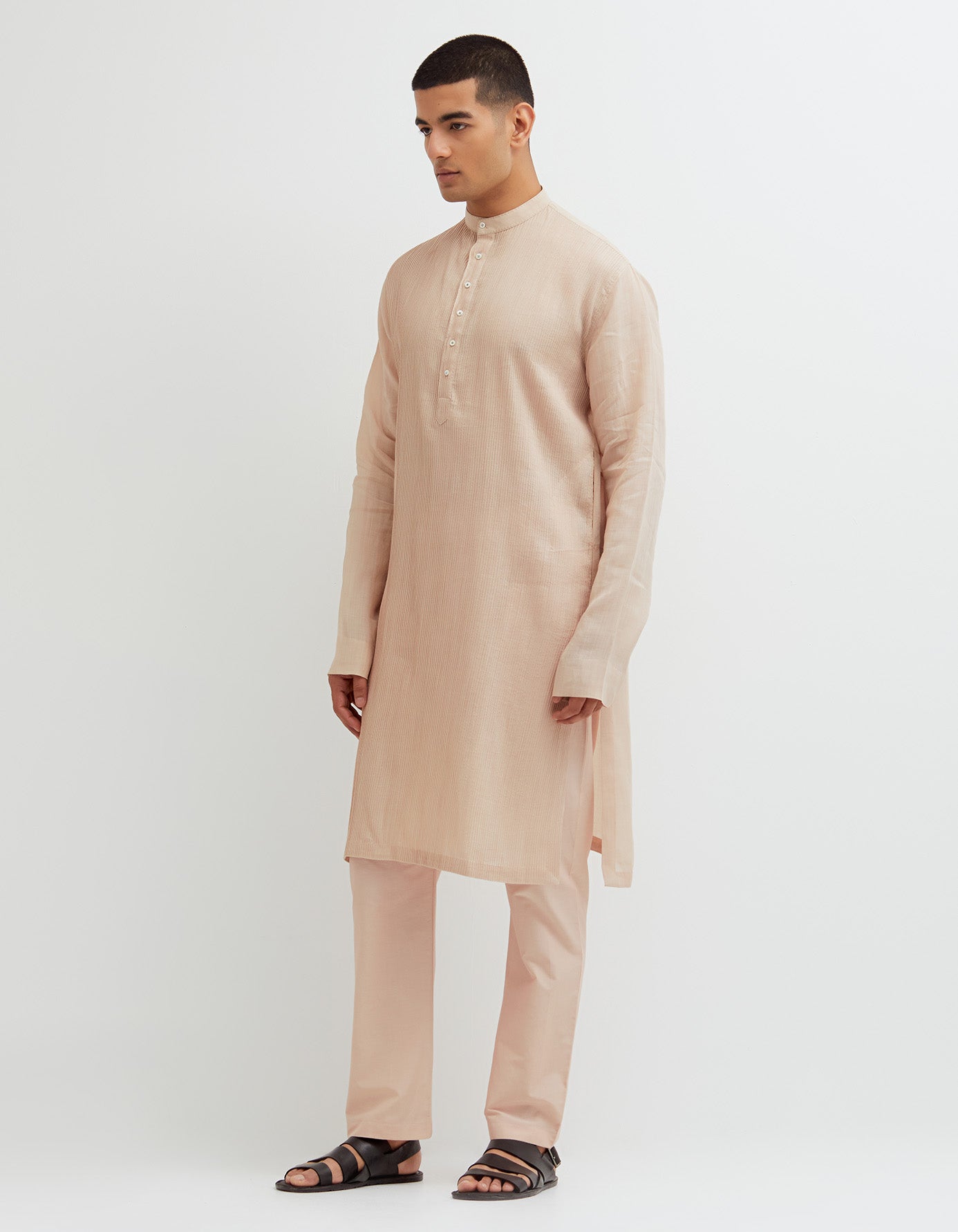 SD Pintuck Bade Miyan Kurta Voile Linen Misty Rose