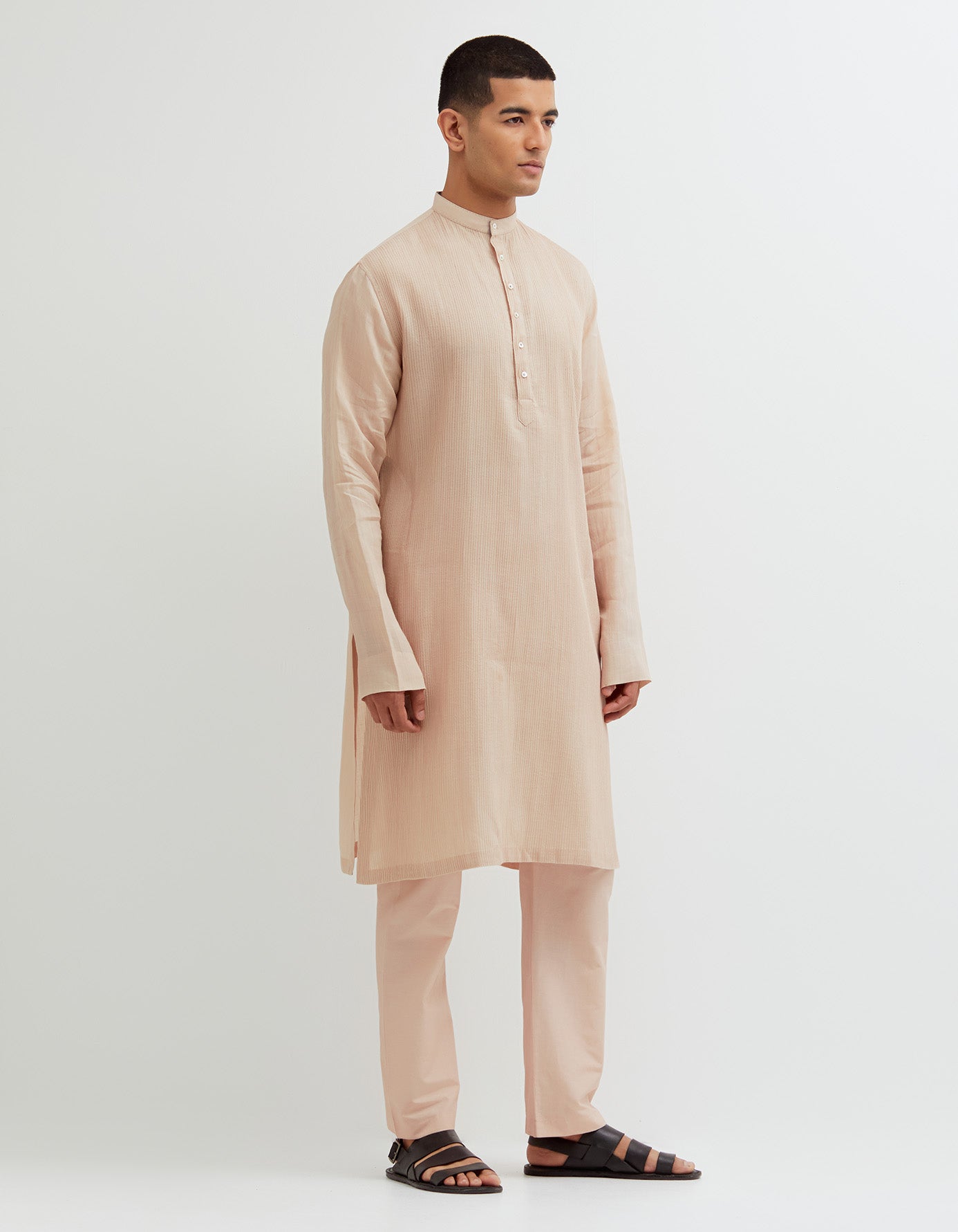 SD Pintuck Bade Miyan Kurta Voile Linen Misty Rose
