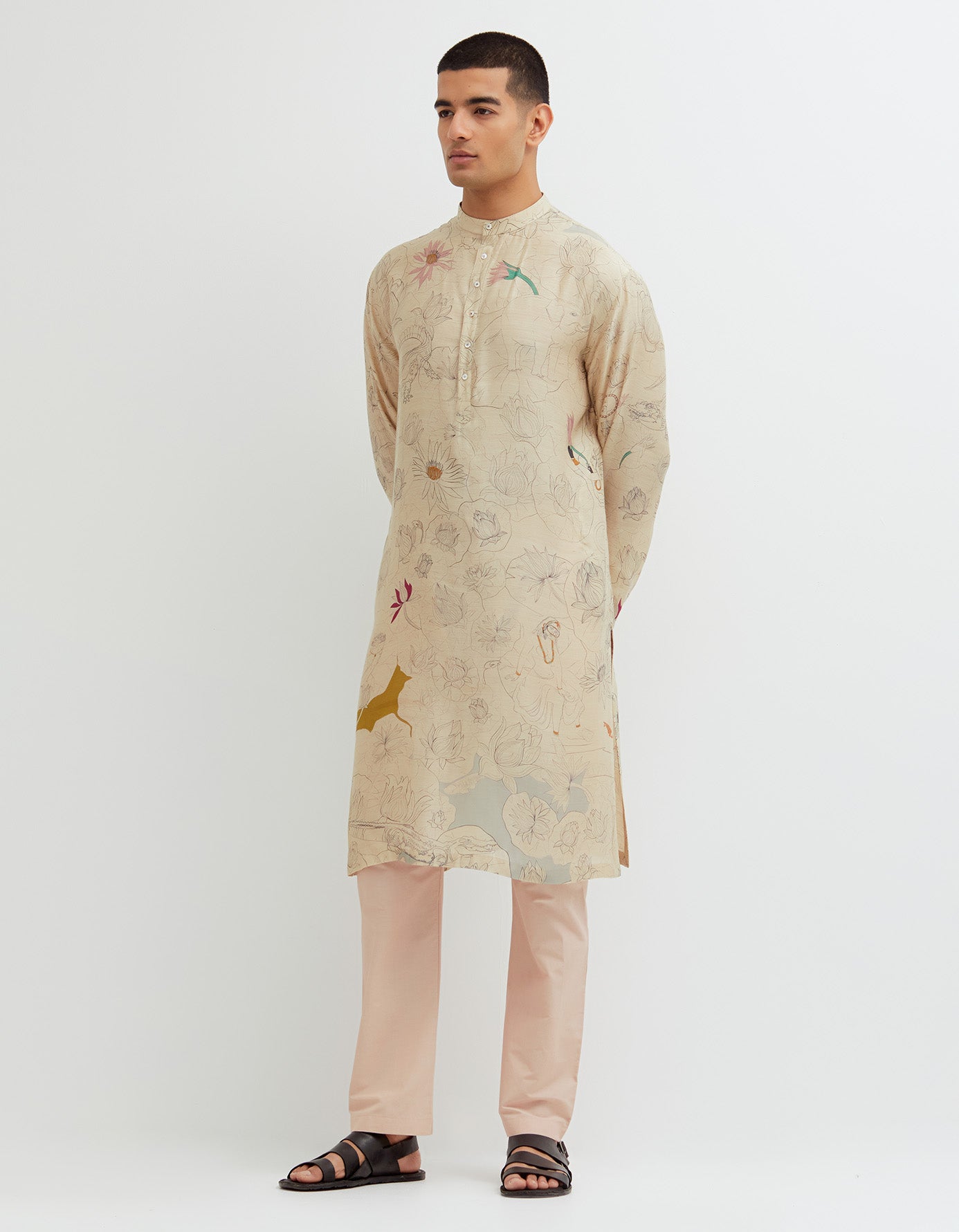 SD Fresco Bade Miyan Kurta Thin Muga Satin White