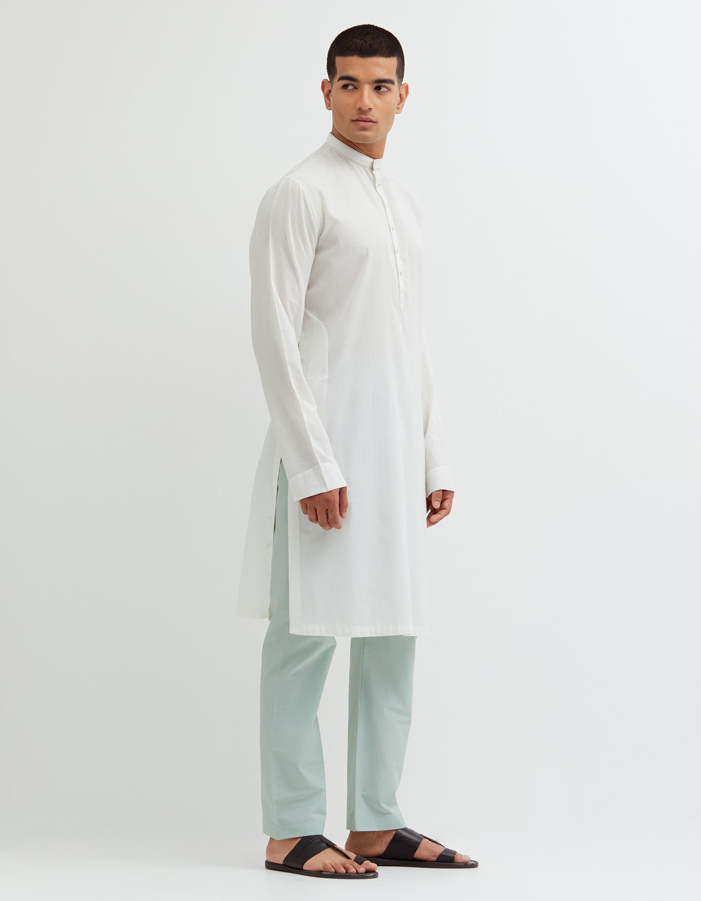 SD Roshan Bade Miyan Kurta MB Leaf Cotton Dt White