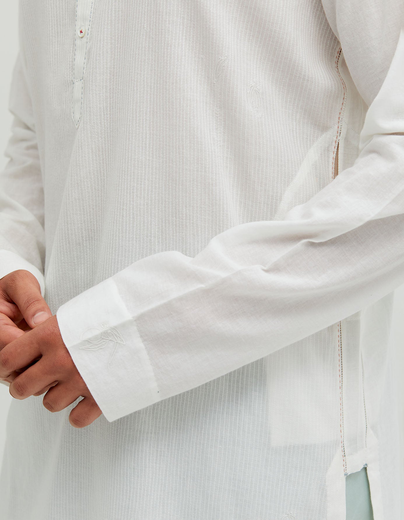 SD Roshan Bade Miyan Kurta MB Leaf Cotton Dt White