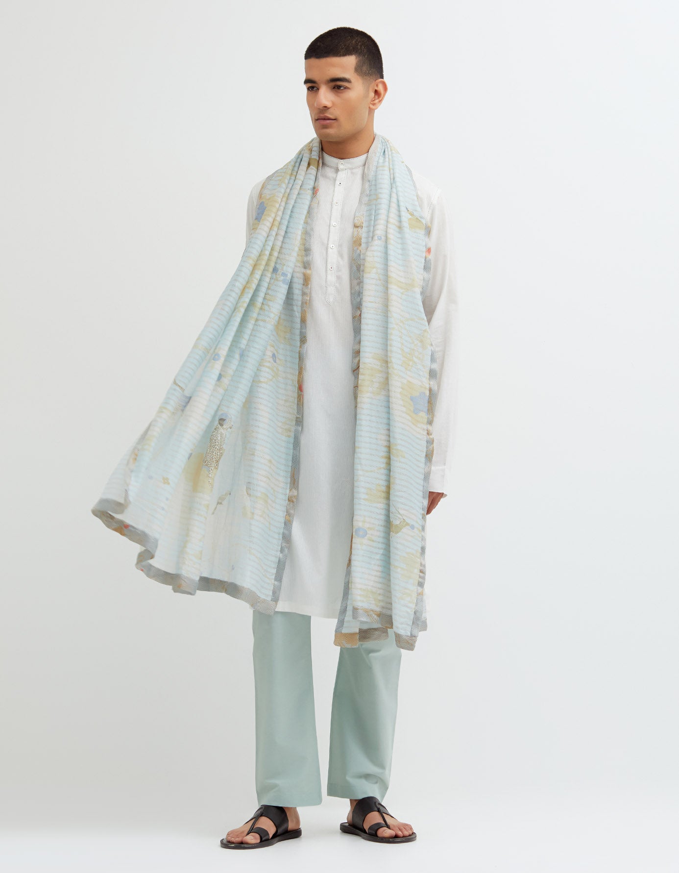 SD Roshan Bade Miyan Kurta MB Leaf Cotton Dt White