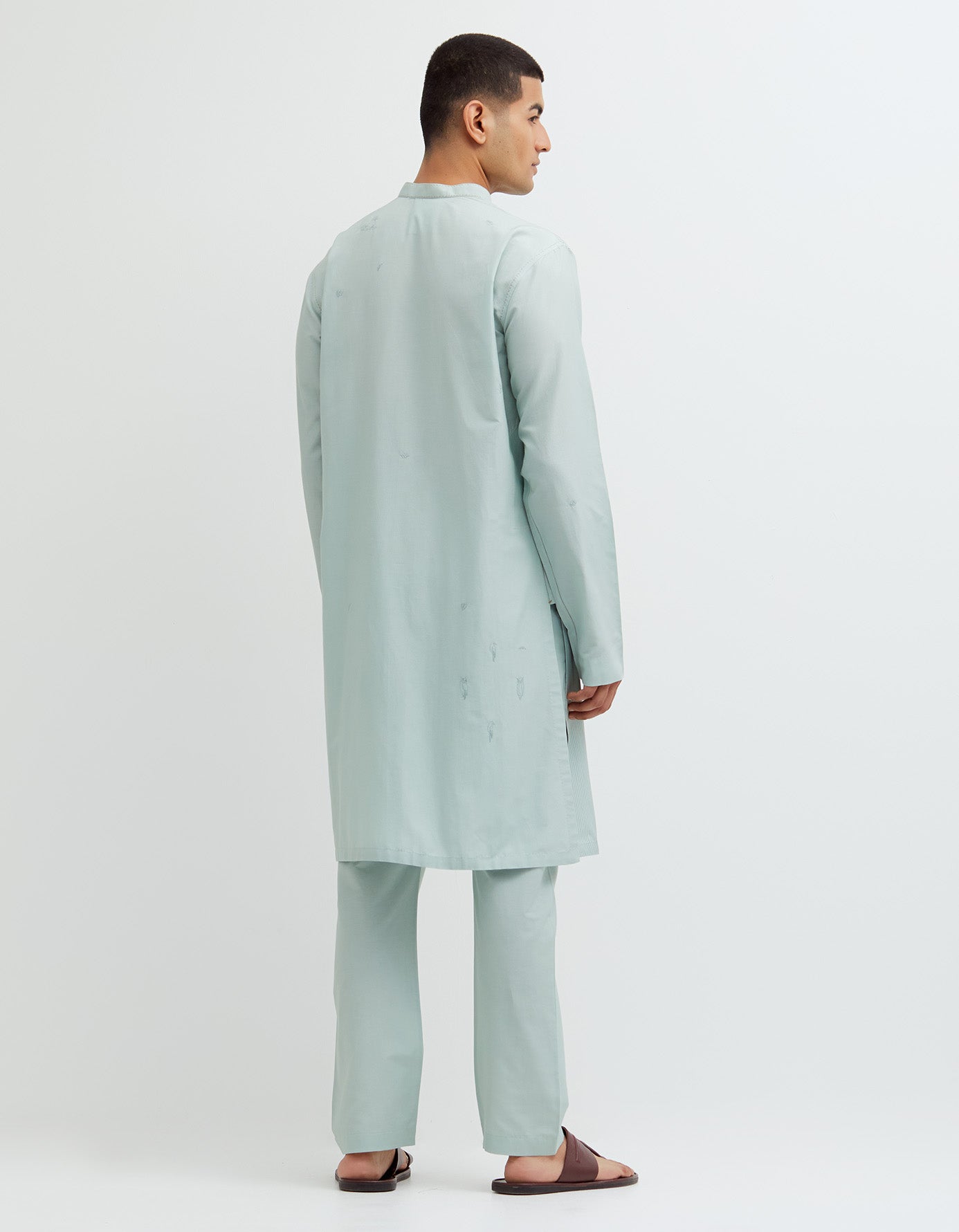 SD Roshan Bade Miyan Kurta MB Leaf Cotton Silk Winter Sky