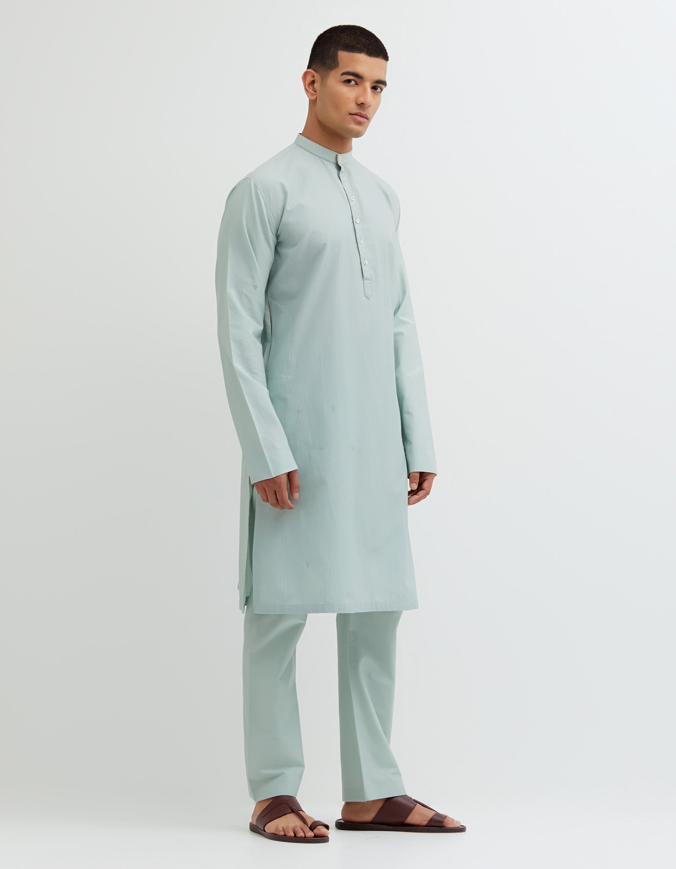 SD Roshan Bade Miyan Kurta MB Leaf Cotton Silk Winter Sky