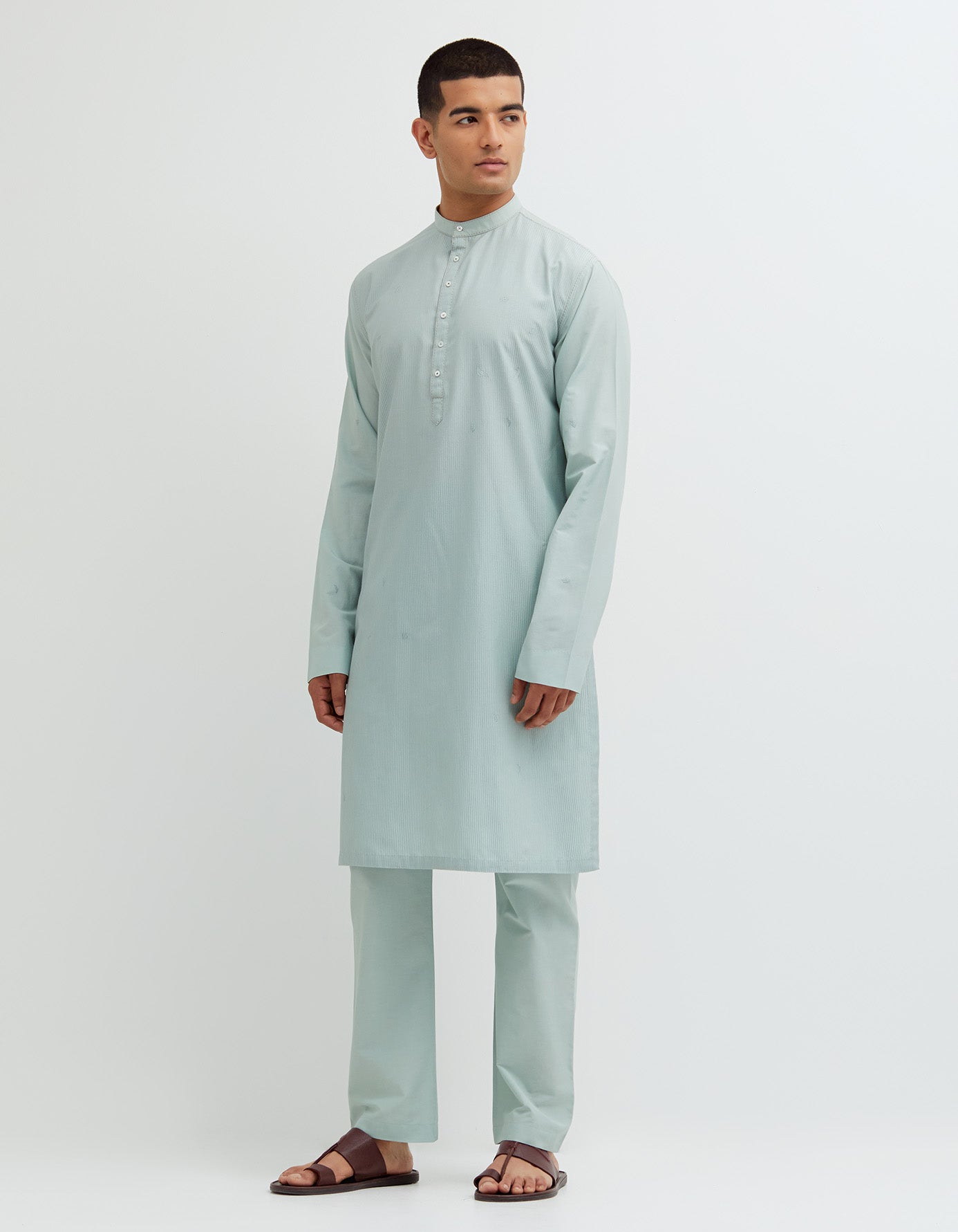 SD Roshan Bade Miyan Kurta MB Leaf Cotton Silk Winter Sky