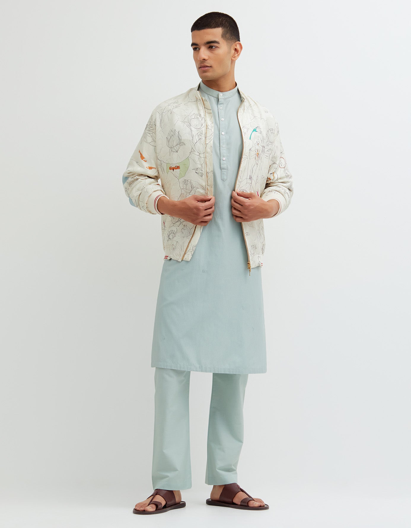 SD Roshan Bade Miyan Kurta MB Leaf Cotton Silk Winter Sky
