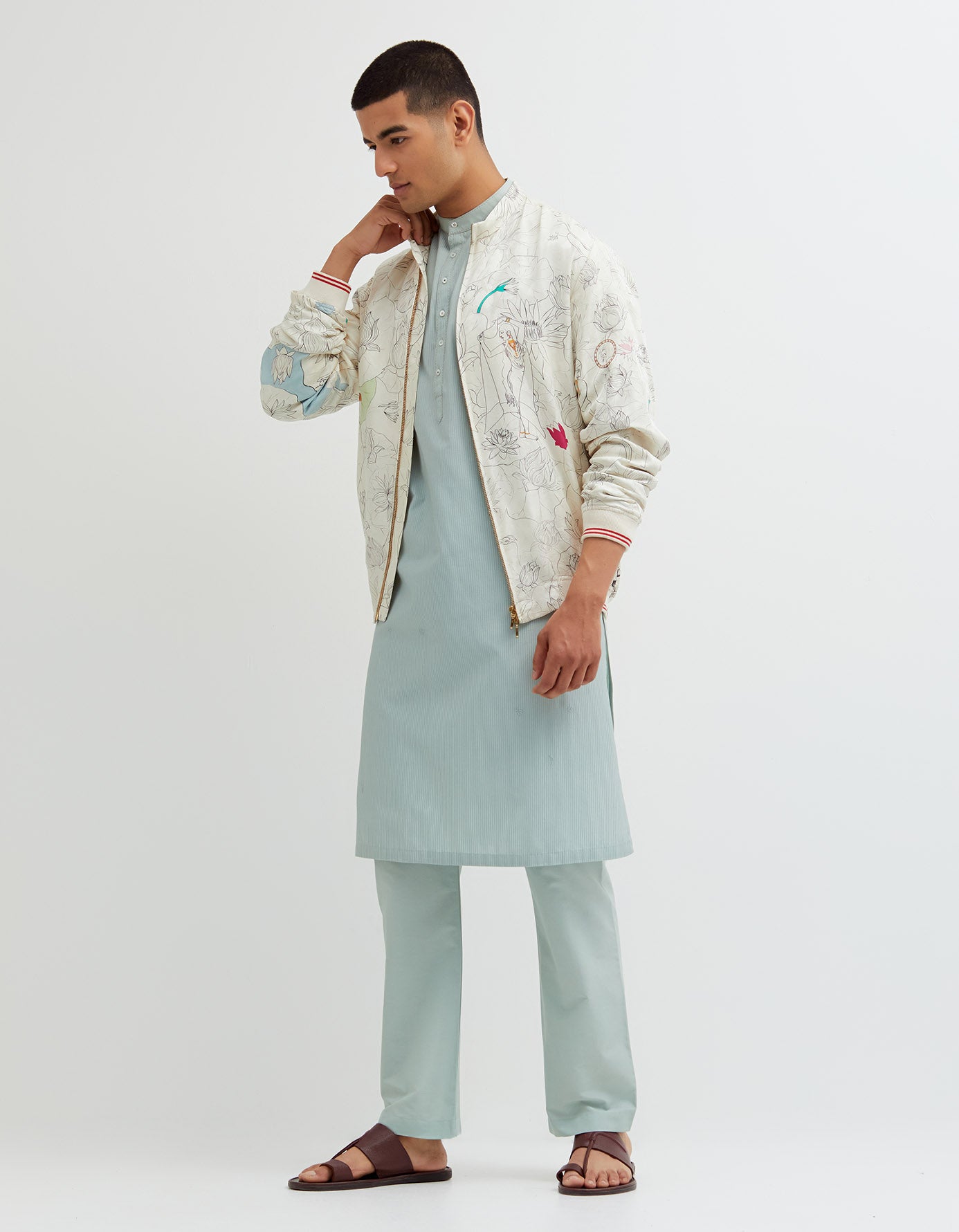 SD Fresco Janbaaz Bomber Jacket Silk Damask White