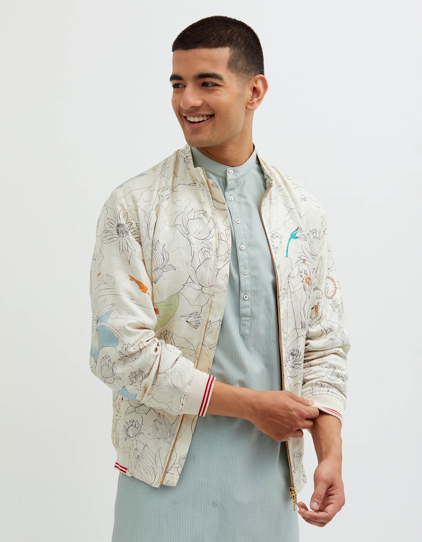 SD Fresco Janbaaz Bomber Jacket Silk Damask White