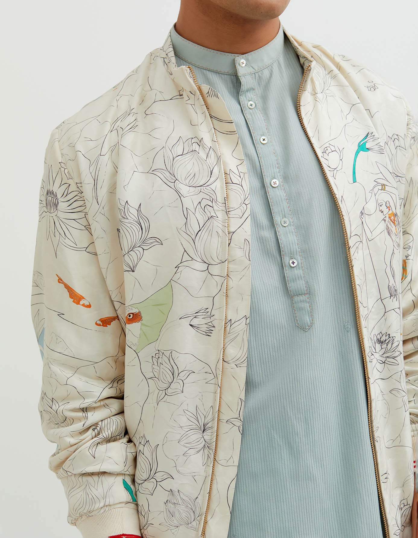 SD Fresco Janbaaz Bomber Jacket Silk Damask White