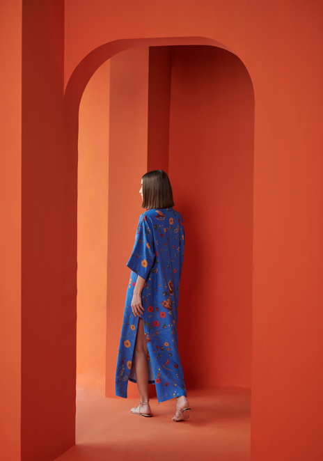 Kasturi Shirt Dress Muga Satin Cobalt