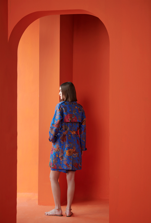 Trench Silk Brocade Cobalt