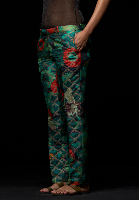 Boot Cut Trouser Silk Brocade Emerald