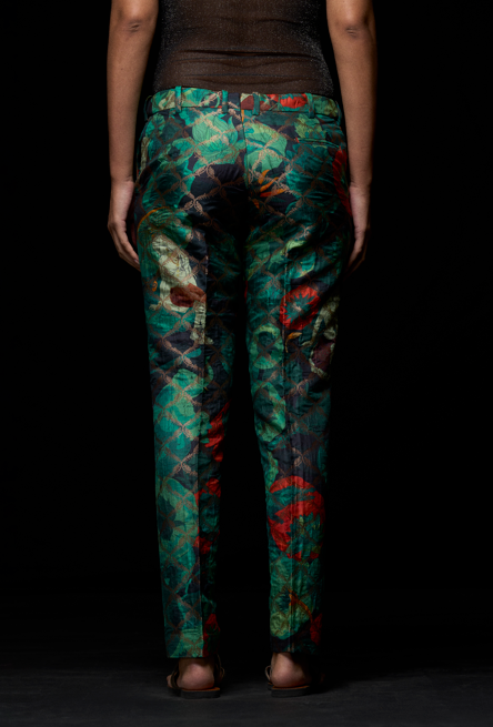 Boot Cut Trouser Silk Brocade Emerald