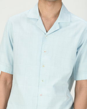 Bush Shirt Heavy Cotton Ice Blue Check