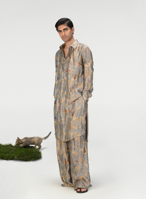 Bullet Kurta Silk Brocade Monsoon Cloud