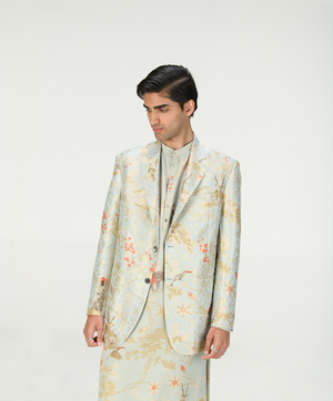 Rana Blazer Silk Brocade Ice Blue