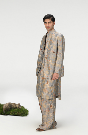 Bandhgala Silk Brocade Monsoon Cloud