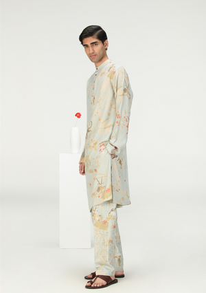 Bade Miyan Kurta Muga Satin Silk Ice Blue