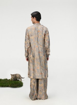 Bullet Kurta Silk Brocade Monsoon Cloud