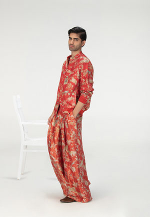 Palazzo Silk Brocade Red