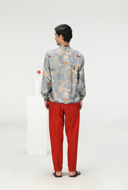 Janbaaz Bomber Jacket Silk Damask Monsoon Cloud