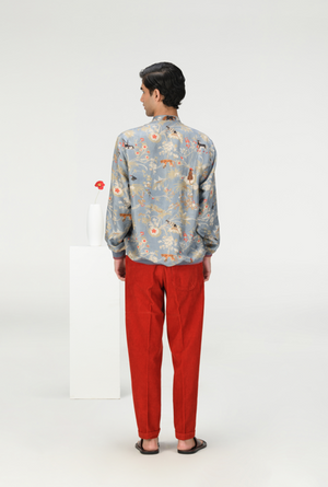 Janbaaz Bomber Jacket Silk Damask Monsoon Cloud