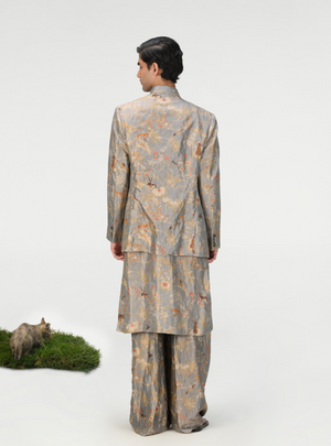 Bandhgala Silk Brocade Monsoon Cloud