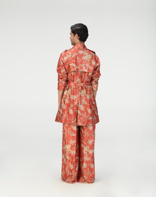 Trench Coat Silk Brocade Red