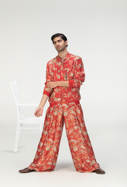 Palazzo Silk Brocade Red