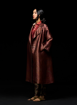 Long Coat Silk Brocade Red