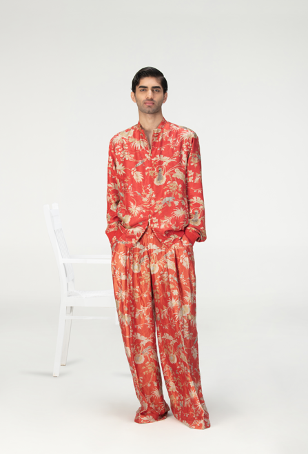 Palazzo Silk Brocade Red
