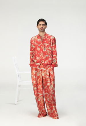Palazzo Silk Brocade Red