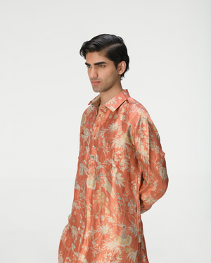 Bullet Kurta Silk Brocade Coral