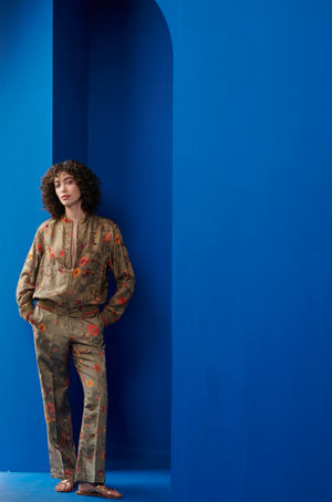 Janbaaz Bomber Jacket Silk Damask Olive