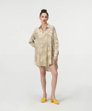 Oversized Shirt Cotton Silk Check Oyster Grey